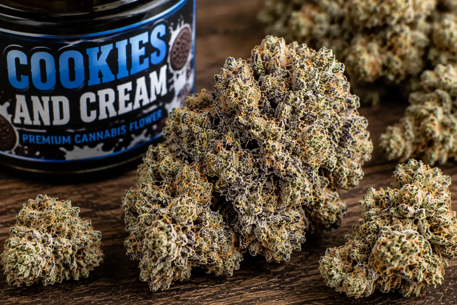 Cookies and Cream is a hybrid strain bred by Exotic Genetix, crossing Starfighter with an undisclosed GSC phenotype. It won 1st place in the hybrid category at the 2014 Denver Cannabis Cup.