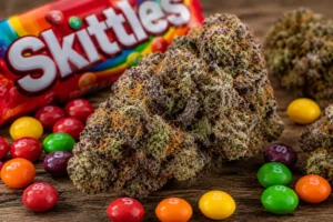 Skittlez (aka Zkittlez, The Original Z) is a 70/30 indica-dominant hybrid bred by 3rd Gen Family and Terp Hogz, crossing Grape Ape and Grapefruit.