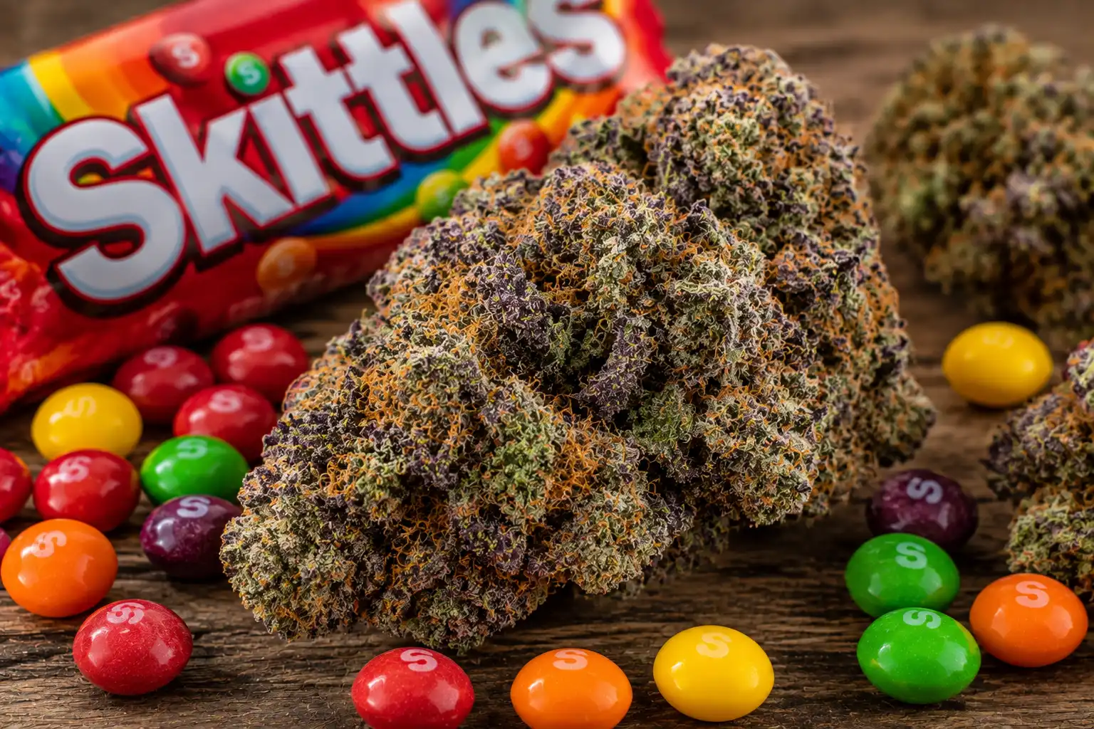 Skittlez (aka Zkittlez, The Original Z) is a 70/30 indica-dominant hybrid bred by 3rd Gen Family and Terp Hogz, crossing Grape Ape and Grapefruit.